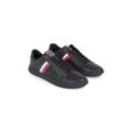 Sneaker TOMMY HILFIGER "ESSENTIAL LEATHER CUPSOLE" Gr. 43, schwarz, Herren, Leder, Schuhe, mit typischen Streifen, Freizeitschuh, Halbschuh, Schnürschuh