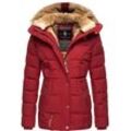 Winterjacke MARIKOO "Nekoo", Damen, Gr. L (40), rot (dunkelrot), Oberstoff: 100% Polyester, Futter: 100% Polyester, Wattierung: 100% Polyester, Ärmelfutter: 100% Polyester, Kunstpelz: 90% Polyacryl, 10% Polyester, modisch, tailliert hüftbedeckend, Langarm Ärmel ohne Ärmelschlitz Rippstrickbündchen, Jacken, stylische Damen Steppjacke mit großer Kapuze