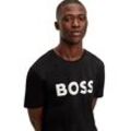 T-Shirt BOSS ORANGE "Thinking 1", Herren, Gr. M, schwarz (schwarz002), Jersey, Obermaterial: 100% Baumwolle, bedruckt, unifarben, casual, Basic hüftlang, Rundhals, Kurzarm eingesetzt abgesteppte Kante, Shirts, mit Logodruck