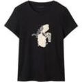 TOM TAILOR Damen T-Shirt mit Print, schwarz, Print, Gr. XS