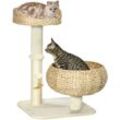 PawHut Kratzbaum, 72 cm, Kletterbaum mit 2 Katzenbetten, Katzenbaum mit Kissen, Spielball und Sisalsäulen, Spielbaum, Katzenkratzbaum, Beige+Cremeweiß