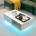 Couchtisch mit LED-leuchten, Kaffeetisch mit offene Ablage & Schublade, Sofatisch mit Fernbedienung, für Wohnzimmer, Gesellschaftszimmer, Büro, Weiß