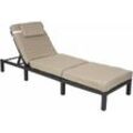 HHG - neuwertig] Poly-Rattan Sonnenliege 605, Relaxliege Gartenliege Liege Premium anthrazit, Kissen creme