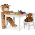 Relaxdays - Kindertisch mit 2 Stühlen, Indoor Sitzgruppe für Kinder, 3-teiliges Set, robuste Kindermöbel, mdf, weiß/natur