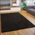 Paco Home - Teppich Wohnzimmer Schlafzimmer Hochflor Shaggy Flokati Einfarbig Weich Modern ø 80 cm Rund, Schwarz