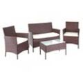 Poly-Rattan Garten-Garnitur HHG 502, Sitzgruppe Lounge-Set braun-meliert mit Kissen creme