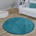 Paco Home - Teppich Rund Hochflor Wohnzimmer Shaggy Langflor Weich Flauschig Modern Unifarben ø 80 cm Rund, Türkis