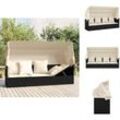 Sonnenliegen - Living Outdoor-Loungebett mit Dach und Kissen Schwarz Poly Rattan - Schwarz