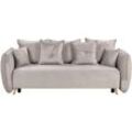 2-Sitzer Sofa Taupe Samtbezug mit Schlaffunktion Stauraum Mehreren Kissen Armlehnen Holzbeinen Modern Skandi Wohnzimmer Schlafsofa Sofabett