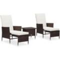 3-tlg. Garten-Lounge-Set mit Auflagen Poly Rattan Braun Vidaxl