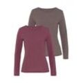 Langarmshirt VIVANCE "mit modischem Ajour-Muster", Damen, Gr. 32/34, lila (beere, taupe), Stoff, Obermaterial: 60% Baumwolle, 40% Polyester, Ajourstrickmuster, feminin, Basic schmal normal, Rundhals, Langarm abgesteppt, Shirts, aus weichem Baumwollstrick