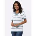 Kurzarmpullover CASUAL LOOKS "Kurzarm-Pullover", Damen, Gr. 40, blau (bleu), 50% Baumwolle, 50% Polyacryl, gemustert, gestreift, mehrfarbig, Kurzarm, Pullover