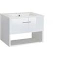 Waschtisch WELLTIME "Trento Light, 60cm, 80cm, 100cm, Keramik-Auflagebecken", weiß, weiß hochglanz, weiß, B:61cm H:41cm T:47cm, Holzwerkstoff, Keramik, Waschtische, 1 Auzug und 1 offenes Fach