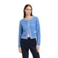 Strickjacke BETTY BARCLAY "Betty Barclay Strick-Cardigan mit Fransen", Damen, Gr. 40, bunt (patch blau, nature), Strick, Obermaterial: 46% Baumwolle, 35% Polyamid, 17% Polyacryl, 2% Alpaka., elegant, gerade normal, Rundhals, Langarm, Strickjacken, Taschen