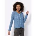 Ajourstrickjacke HEINE, Damen, Gr. 34, blau (mittelblau), 50% Baumwolle, 50% Polyacryl, unifarben, Langarm, Strickjacken