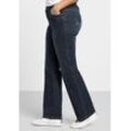 Stretch-Jeans SHEEGO "Große Größen", Damen, Gr. 40, Normalgrößen, blau (dunkelblau denim), Obermaterial: 98% Baumwolle, 2% Elasthan, unifarben, casual, lang, Jeans, mit Used-Effekten