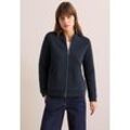 Cardigan CECIL, Damen, Gr. L (42), blau (universal blau), Web, 70% Baumwolle, 27% Polyester, 3% Elasthan, unifarben, casual, gerade normal, hoch geschlossener Ausschnitt, Langarm Bündchen, Strickjacken, aus softem Materialmix