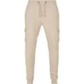 Cargohose URBAN CLASSICS "Urban Classics Herren Fitted Cargo Sweatpants", Herren, Gr. 4XL, US-Größen, beige (softseagrass), 80% Baumwolle, 20% Polyester, unifarben, slim fit, Hosen