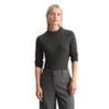 Longsleeve MARC O'POLO, Damen, Gr. L, schwarz (schwarz graphite), Single Jersey, Obermaterial: 100% Baumwolle, casual, Rundhals, Langarm, Shirts, mit kleinem Mockneck-Kragen