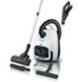 BOSCH Bodenstaubsauger "Serie 6 ProSilence BGL6TSIL, Hygiene-Filter, 10 Jahre Motorgarantie", schwarz-weiß (weiß, schwarz), B:30cm H:26,5cm T:45cm, Staubsauger, Leistungsregulierung am Handgriff, langes Kabel, extrem leise, weiß