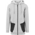 Sweatjacke URBAN CLASSICS "Urban Classics Herren Long Peached Tech Zip Hoody", Herren, Gr. S, grau (grau schwarz), 85% Baumwolle, 15% Polyester, unifarben, Langarm, Sweatjacken