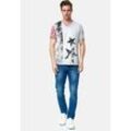 T-Shirt RUSTY NEAL, Herren, Gr. L, grau, 100% Baumwolle, bedruckt, casual, normal, V-Ausschnitt, Kurzarm, Shirts, mit V-Neck