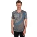 T-Shirt RUSTY NEAL, Herren, Gr. L, grau (anthrazit), 100% Baumwolle, bedruckt, normal, V-Ausschnitt, Kurzarm, Shirts, mit Strasssteinen und Frontprint