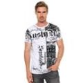 T-Shirt RUSTY NEAL, Herren, Gr. L, schwarz-weiß (anthrazit), 100% Baumwolle, bedruckt, normal, Rundhals, Kurzarm, Shirts, mit Allover-Print im Used-Look