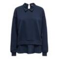 Sweatshirt ONLY "ONLANNI L/S WOVEN MIX SWT", Damen, Gr. L (40), navy blazer detail:woven navy blazer, Sweatware, Obermaterial: 51% Baumwolle, 49% Polyester, modisch, regular fit, Rundhals, Langarm, Sweatshirts