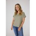 T-Shirt LIEBLINGSSTÜCK "CamilaEp", Damen, Gr. 4XL (48), grün (khaki), Jersey, Obermaterial: 100% Baumwolle, unifarben, casual, regular fit taillenbedeckt, Rundhals, Kurzarm Umschlagbund, Shirts, mit Logostickerei