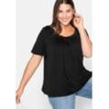 T-Shirt SHEEGO "Große Größen", Damen, Gr. 40/42, schwarz, Obermaterial: 95% Viskose, 5% Elasthan, unifarben, feminin, figurumspielend normal, Rundhals, Kurzarm, Shirts, in A-Linie mit dekorativer Blende