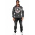 Sweatjacke RUSTY NEAL, Herren, Gr. M, grau (anthrazit), 70% Baumwolle, 30% Polyester, bedruckt, normal, ohne Ausschnitt, Langarm, Sweatjacken, mit coolen Printmotiven