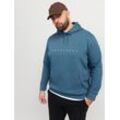 Kapuzensweatshirt "JJESTAR JJ SWEAT HOOD NOOS PLS", Herren, Gr. 4XL, blau (oceanview), angeraute Sweatware, Obermaterial: 70% Baumwolle, 30% Polyester, JACK & JONES PLUSSIZE, bedruckt, modisch, comfort fit taillenbedeckt, Langarm Rippbündchen, Sweatshirts, mit Kängurutasche