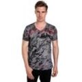 T-Shirt RUSTY NEAL, Herren, Gr. L, grau (anthrazit), 100% Baumwolle, bedruckt, casual, normal, V-Ausschnitt, Kurzarm, Shirts, mit aufwendigem Strass-Design