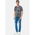 T-Shirt RUSTY NEAL, Herren, Gr. L, grau (anthrazit), 100% Baumwolle, bedruckt, casual, normal, V-Ausschnitt, Kurzarm, Shirts, mit V-Neck