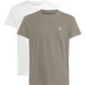 T-Shirt CALVIN KLEIN JEANS "2 PACK MONOLOGO T-SHIRT", Herren, Gr. L, hellweiß, aluminum, Single Jersey, Obermaterial: 100% Baumwolle, casual, regular fit, Rundhals, Kurzarm, Shirts, mit Rundhalsausschnitt