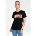 T-Shirt LOGOSHIRT "Marvel Comic Block Logo", Damen, Gr. 4XL, schwarz, 100% Baumwolle, unifarben, casual, normal, Rundhals, Kurzarm, Shirts, mit coolem Print