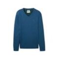 TOM TAILOR Herren Strickpullover mit V-Ausschnitt, blau, Uni, Gr. S