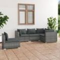 5-tlg. Garten-Lounge-Set mit Kissen Poly Rattan Grau