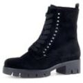 Schnürstiefelette GABOR, Damen, Gr. 39, schwarz, Veloursleder, unifarben, modisch, Schuhe, Blockabsatz, Plateau, Schnürboots mit Strasssteinen verziert