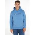 Hoodie TOMMY HILFIGER "HILFIGER NEW YORK HOODY", Herren, Gr. L, blau, Sweatware, Obermaterial: 63% Baumwolle, 37% Polyester, unifarben, casual, regular fit hüftbedeckend, Langarm Rippbündchen, Sweatshirts, mit Kängurutasche, Topseller