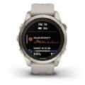 Garmin Fenix 7S Pro Sapphire Solar 42mm Bluetooth Lederarmband beige Titangehäuse gold