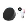 Amazon Echo Pop + tink Basics White & Color E27 Bulb mit Matter - 4er-Set