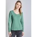 Langarmshirt STREET ONE, Damen, Gr. 34, sunlit grün, Web, 100% Baumwolle, unifarben, casual, gerade normal, V-Ausschnitt, Langarm Bündchen, Shirts, mit abgerundetem V-Ausschnitt