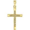 Kreuz-Anhänger FIRETTI "Schmuck Geschenk Gold 375 Halsschmuck Anhänger Halskette Kreuz", gold (gelbgoldfarben, kristallweiß, kristallweiß), Schmuckanhänger, Damen, Gelbgold 375, 0,75 g, mit Zirkonia (synth.)