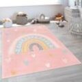 Kinderteppich PACO HOME "Nino 887", pink, B:200cm H:13mm L:280cm, Polypropylen, Teppiche, Kurzflor, Spielteppich, Motiv Regenbogen & Herzen, Kinderzimmer