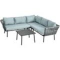 Outsunny 4 tlg. Rattan Gartenmöbel-Set, Sitzgarnitur mit Kissen, Sitzgruppe mit 2 Doppelsofas, 1 Ecksofa, 1 Couchtisch, Gartengarnitur für Balkon,