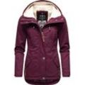 Winterjacke MARIKOO "Bikoo", Damen, Gr. L (40), rot (weinrot), Oberstoff: 100% Baumwolle, Futter: 100% Polyester, Wattierung: 100% Polyester, Ärmelfutter: 100% Polyester, modisch, figurumspielend hüftbedeckend, hoch geschlossener Ausschnitt, Langarm Ärmel ohne Ärmelschlitz Rippstrickbündchen, Jacken, sportliche Damen Outdoor Baumwolljacke mit Kapuze