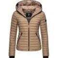 Steppjacke NAVAHOO "Kimuk", Damen, Gr. XS, grau (helltaupe), Obermaterial: 100% Nylon, Futter: 100% Polyester, Wattierung: 100% Polyester, Ärmelfutter: 100% Polyester, casual, figurbetont hüftlang, Langarm Ärmel ohne Ärmelschlitz Rippstrickbündchen kontrastfarben, Jacken, leichte Übergangsjacke mit Kapuze