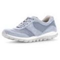 Keilsneaker GABOR ROLLINGSOFT, Damen, Gr. 38, blau (hellblau), Textil, Ziegenveloursleder, sportlich, Schuhe, Freizeitschuh, Halbschuh, Schnürschuh mit OPTIFIT-Wechselfußbett